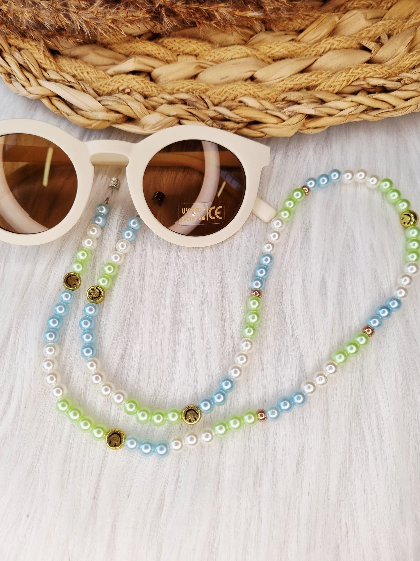 Zonnebrilkoord smiley pearl aqua/groen