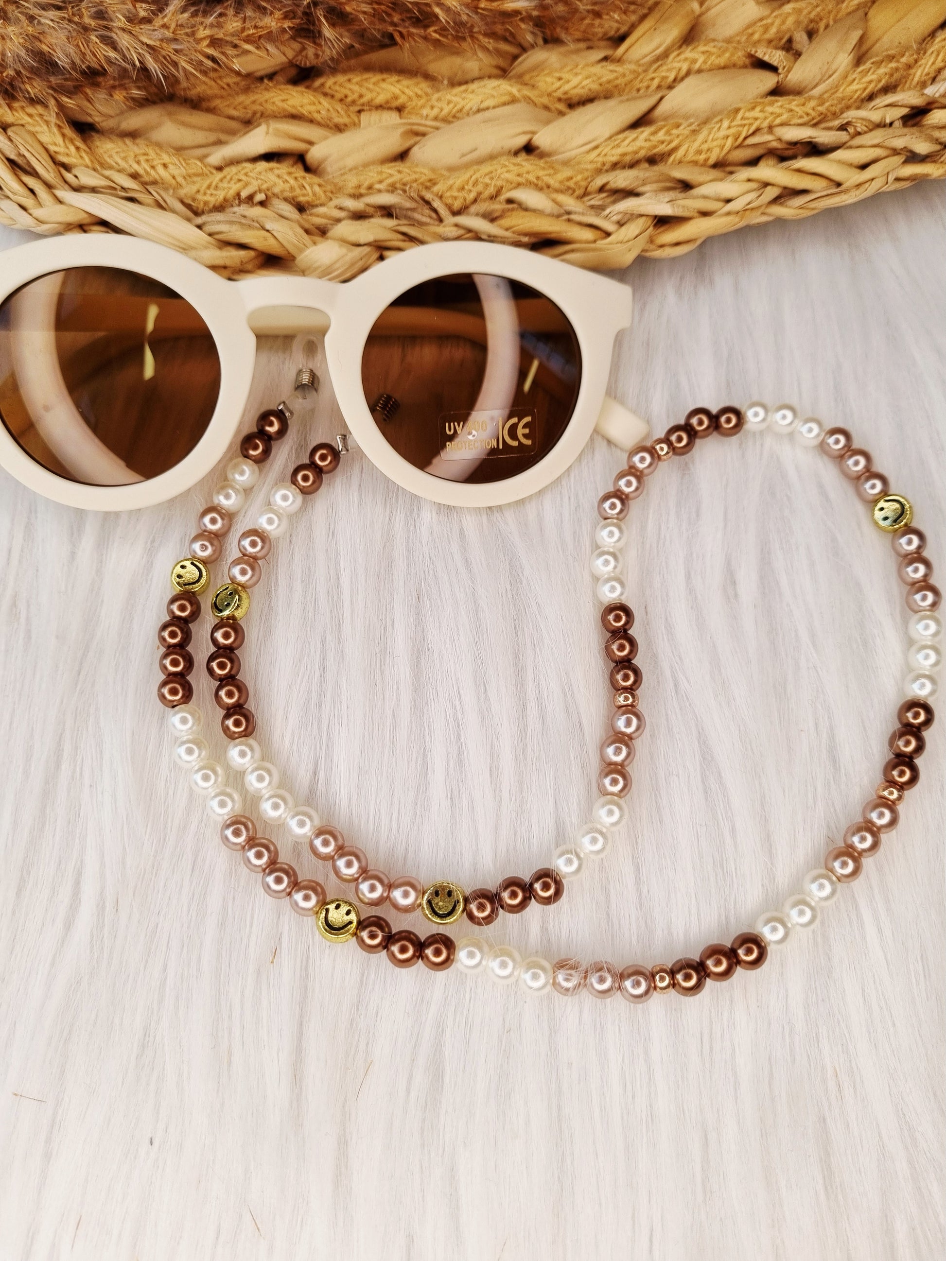 Zonnebrilkoord smiley pearl bruin