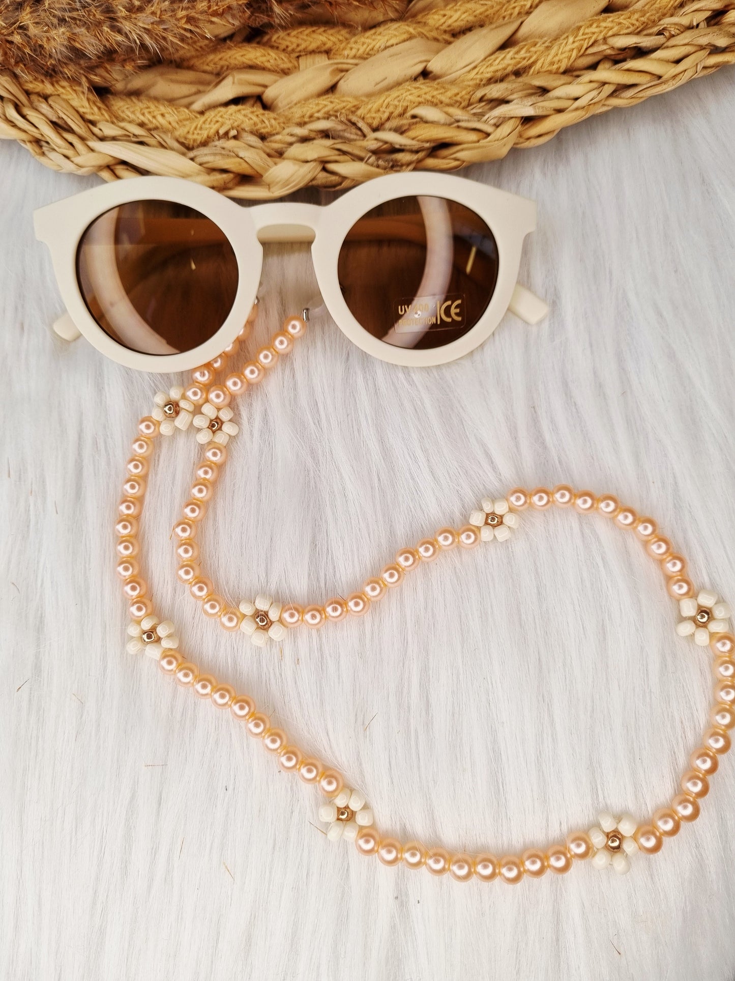 Zonnebrilkoord daisy pearl zalm roze